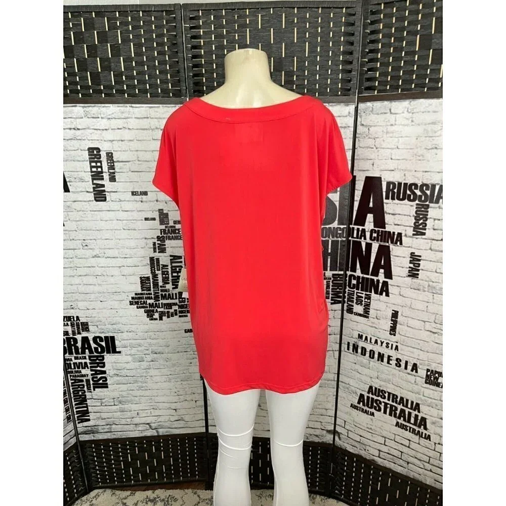 Carmen Marc Valvo Plus 3X Coral Split Neck Metal Chain Detail Sleeveless Top - Picture 4 of 6